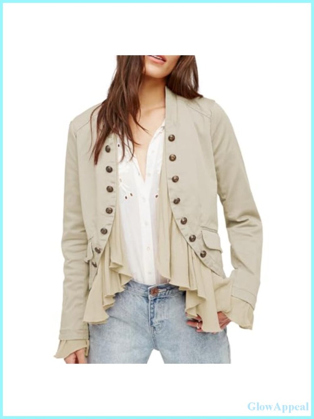 Ruffled High Low Hem Blazer Button Up Steampunk Cotton Spandex Cardigan